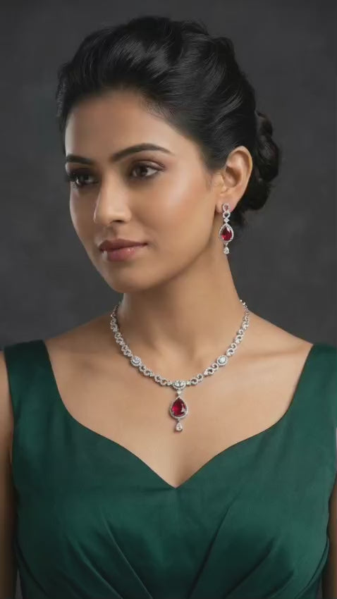 Tiyana Jewels Ruby Studded AD Designer Necklace Set