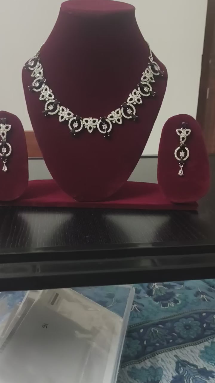 Tiyana Jewels Silver-Plated Black American Diamond-Studded  Jewellery Set