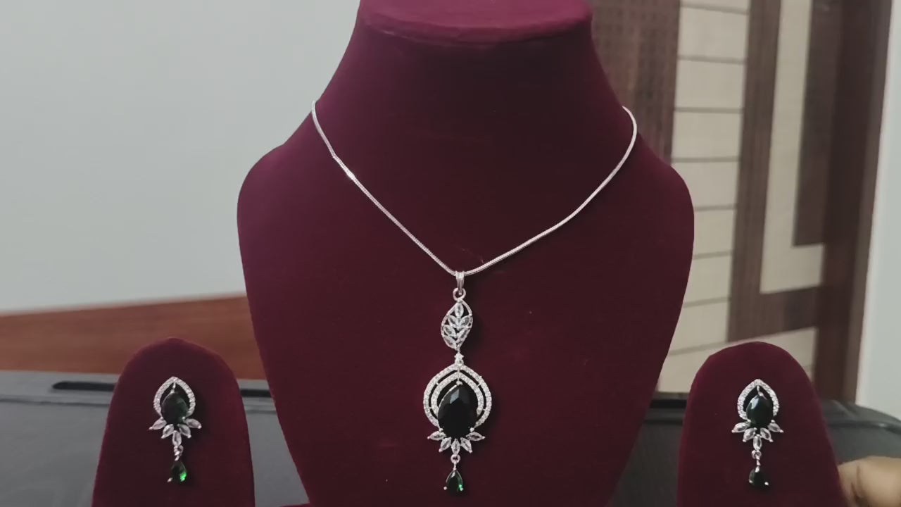 Tiyana Jewels Green Stone Studded American Diamond Jewellery Set