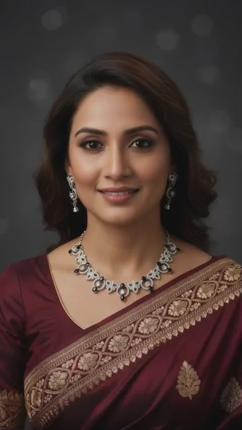 Tiyana Jewels Silver-Plated Black American Diamond-Studded  Jewellery Set