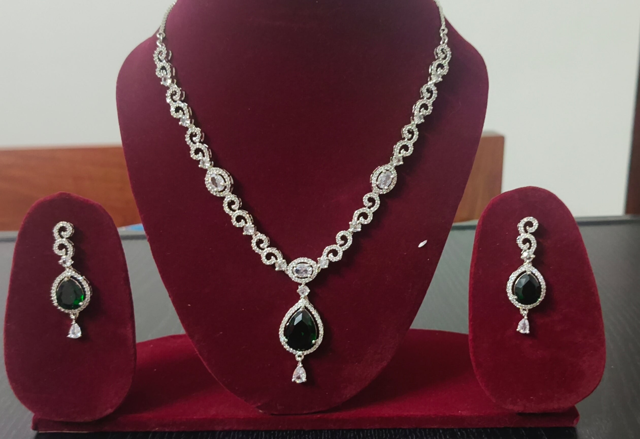 Tiyana Jewels Silver Plated Red stone studded AD Necklace Set