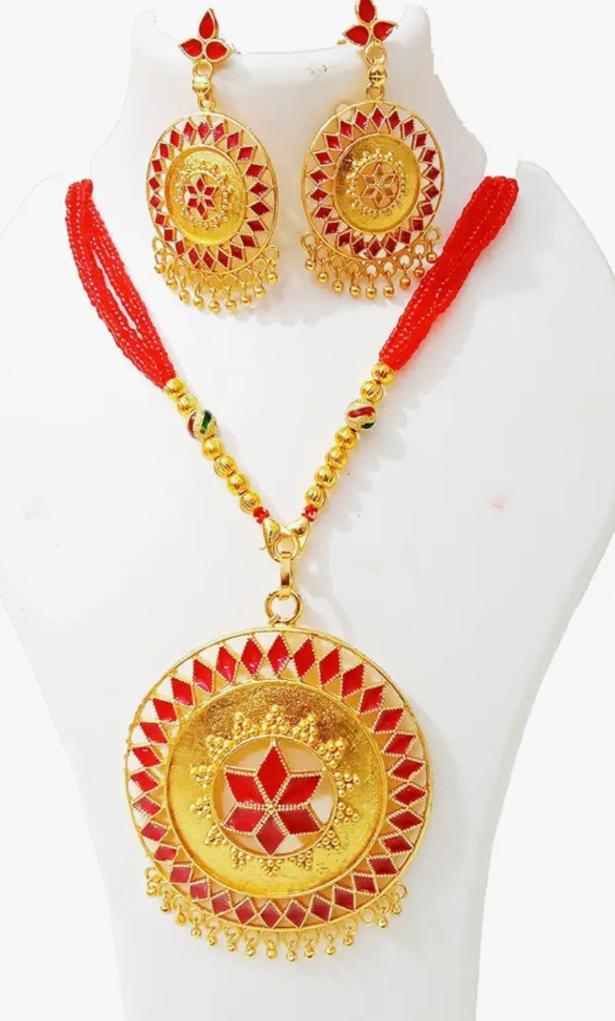 Tiyana Jewels Assamese Jewellery Combo Set | Necklace & Earrings  | Ethnic Gold Plated Jewellery