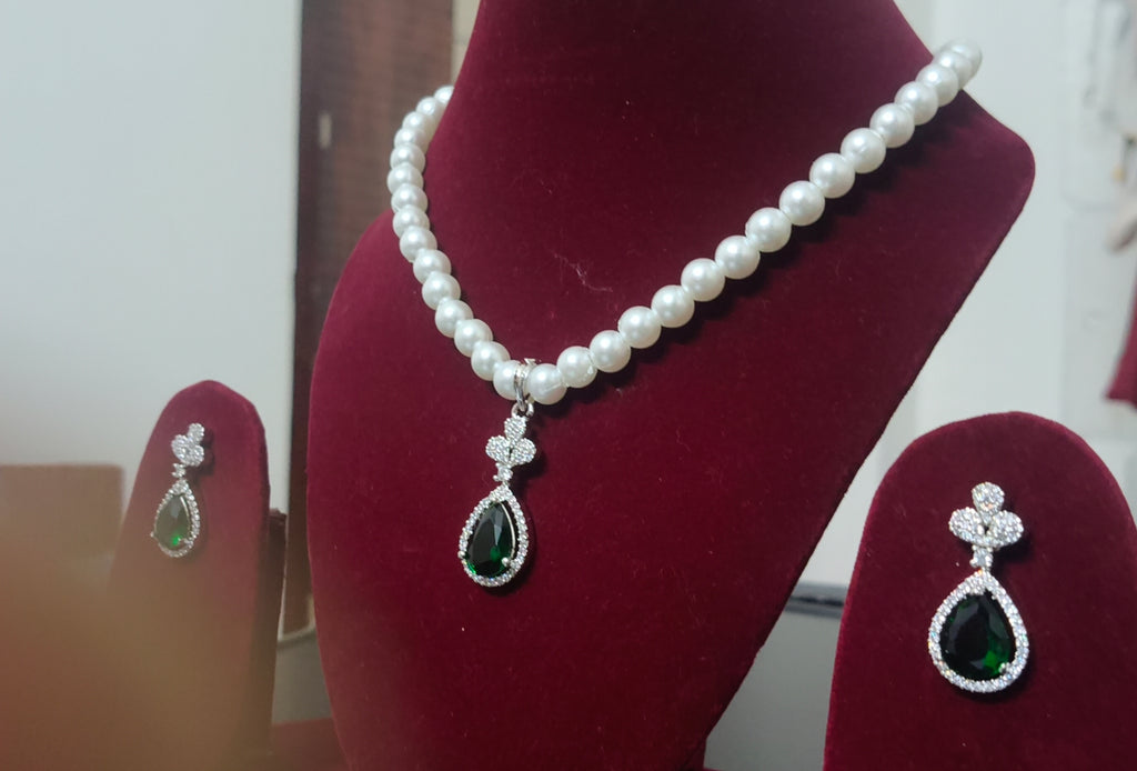 American diamond fusion with western pearl jewellery set by TIYANA JEWELS