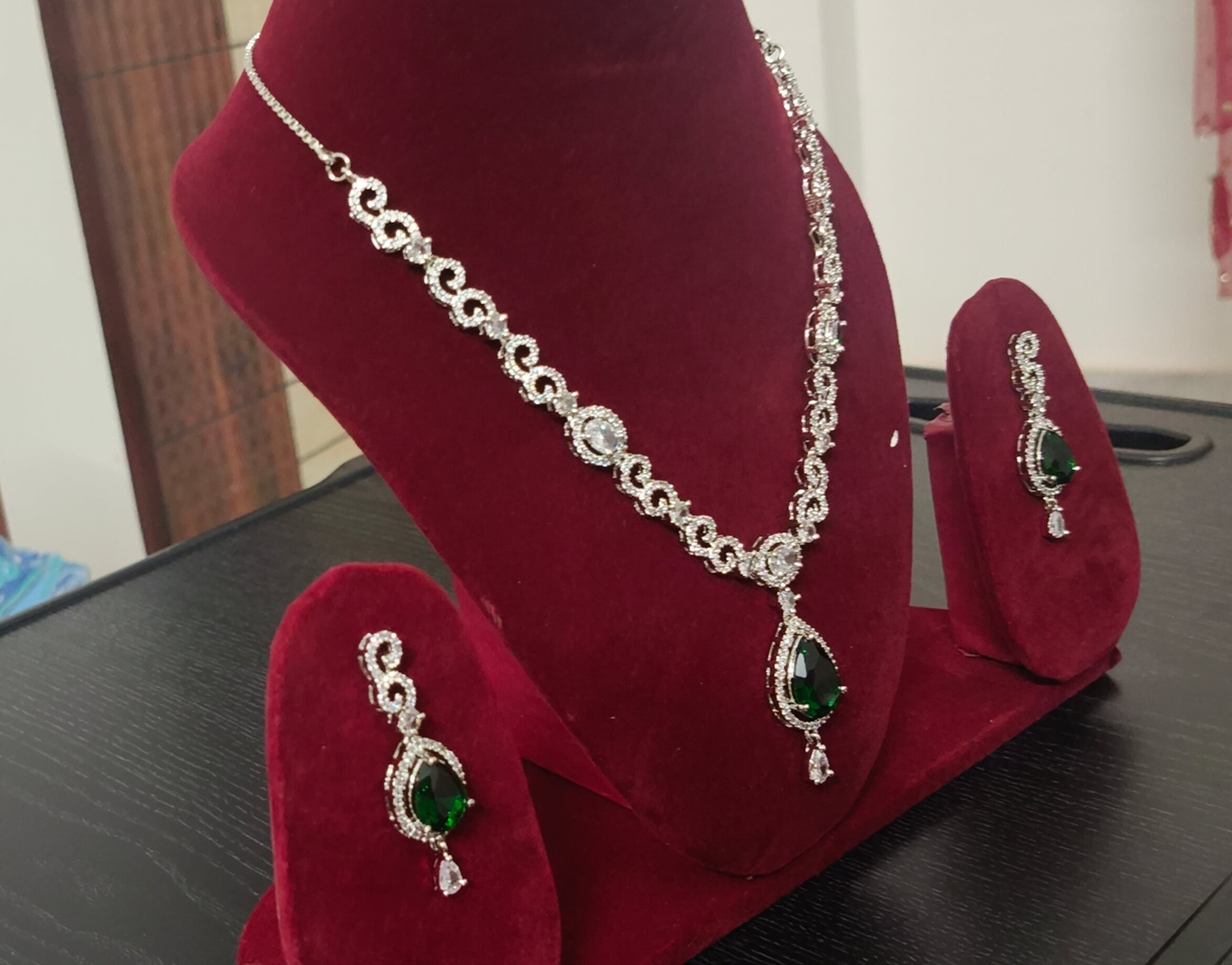 Tiyana Jewels Silver Plated Red stone studded AD Necklace Set