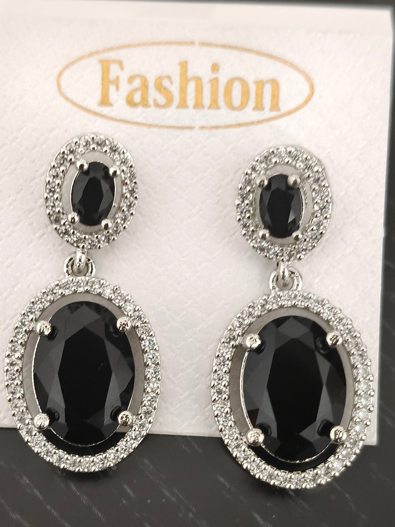 American diamond black stone studded earrings