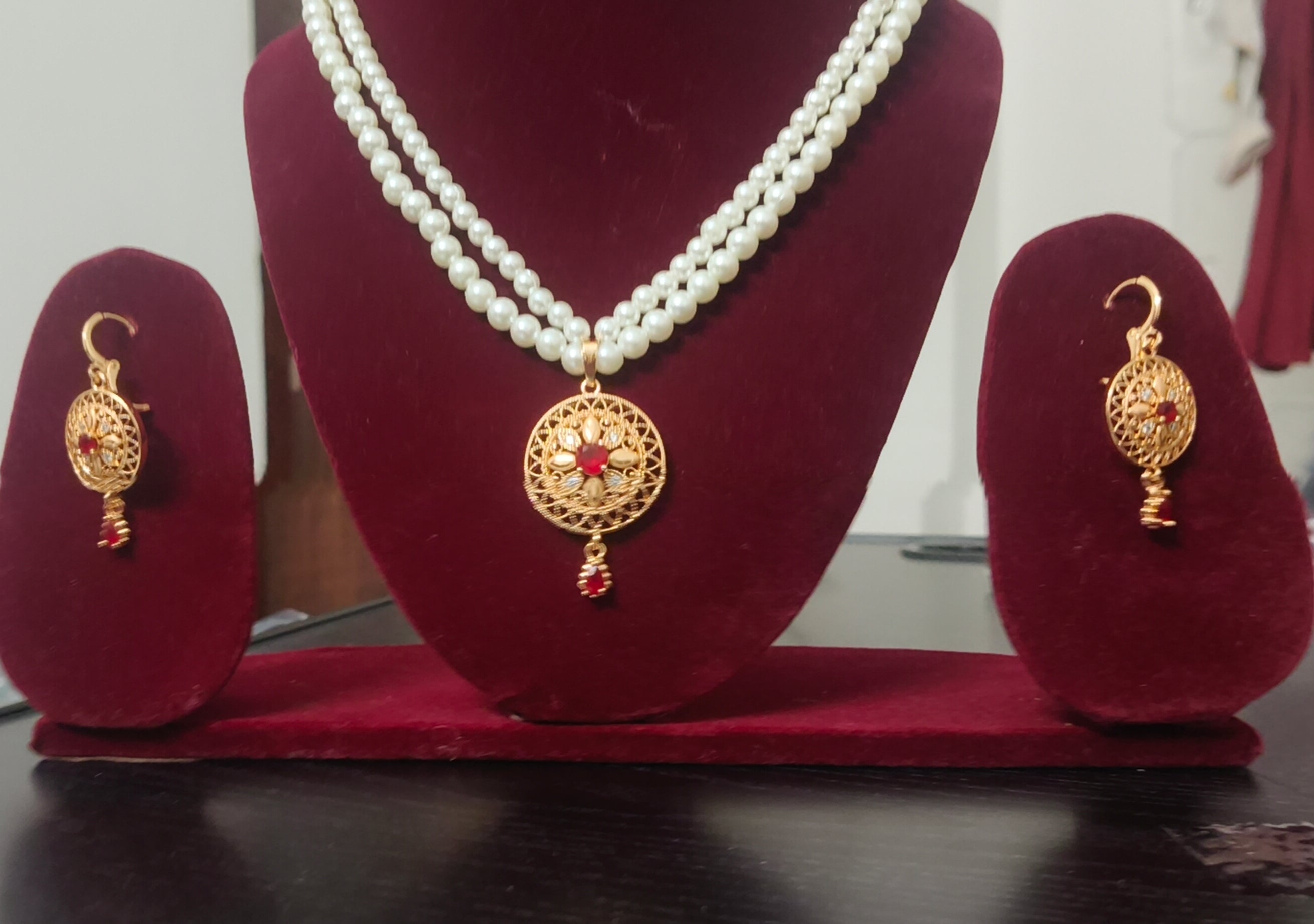 Gold Plated Two-String Imitation Pearl Pendant Jewellery Set