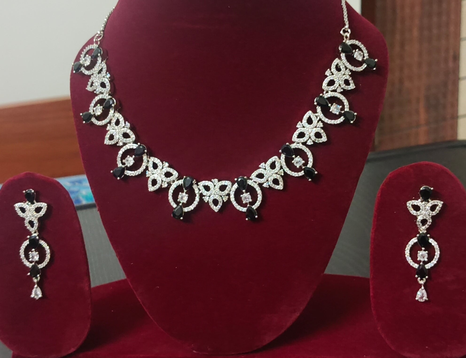 Tiyana Jewels Silver-Plated Black American Diamond-Studded  Jewellery Set
