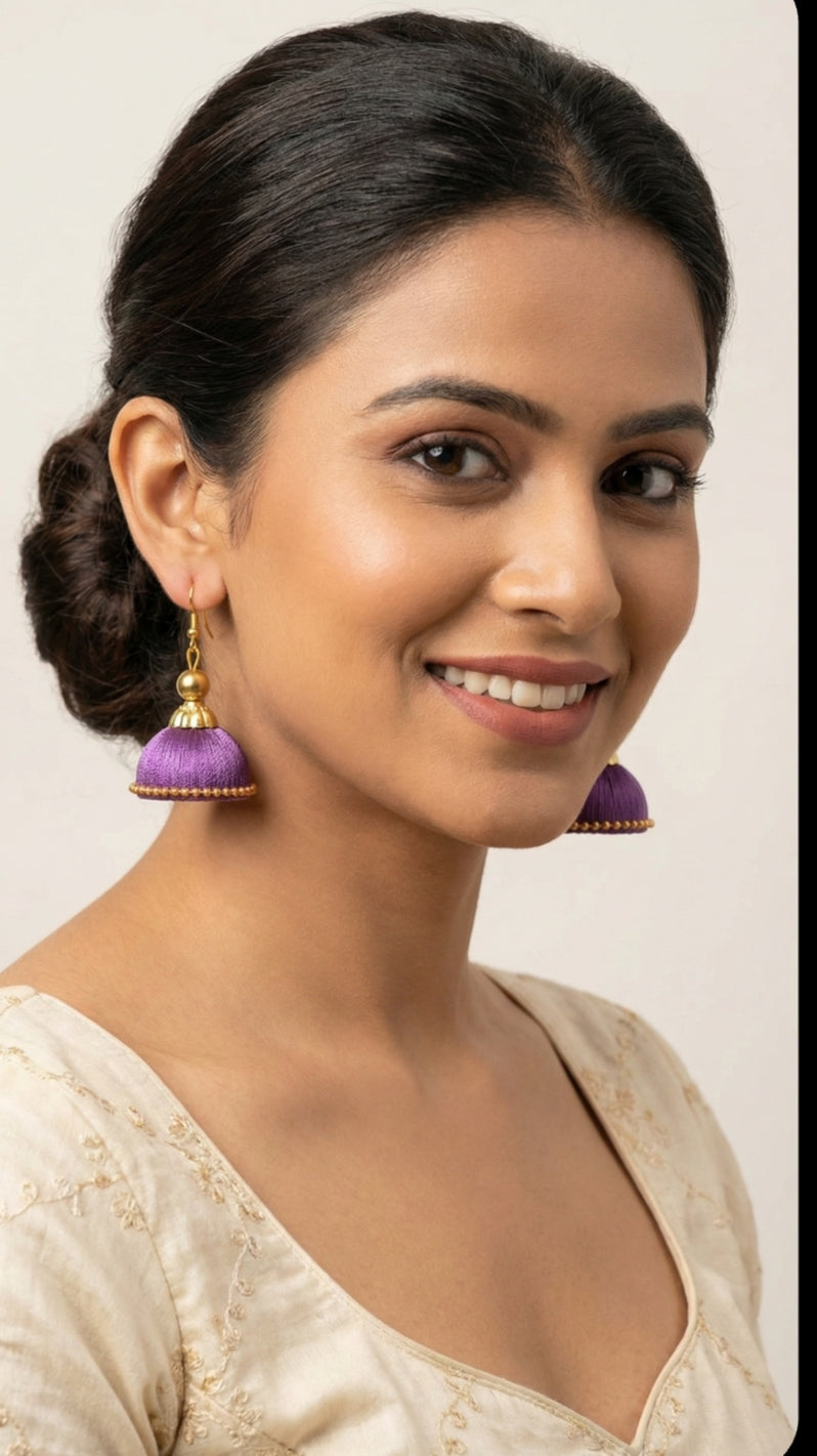 Handcrafted Silk Thread Earrings | Traditional Daily Wear – Tiyana Jewels