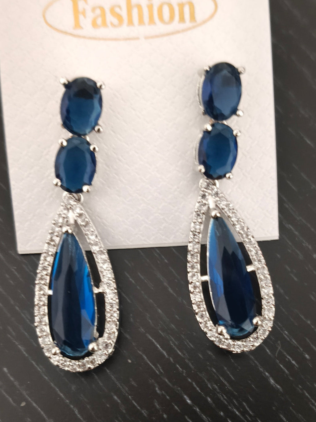 American diamond blue stone studded earrings