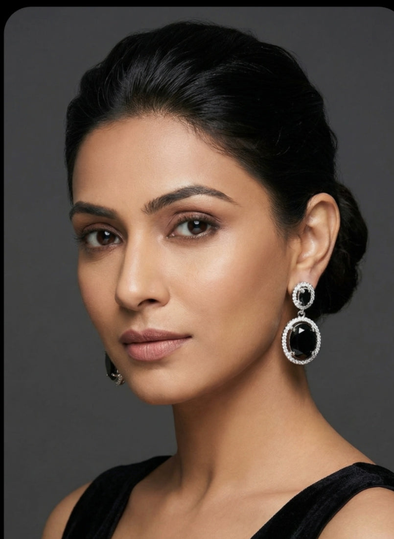 American diamond black stone studded earrings