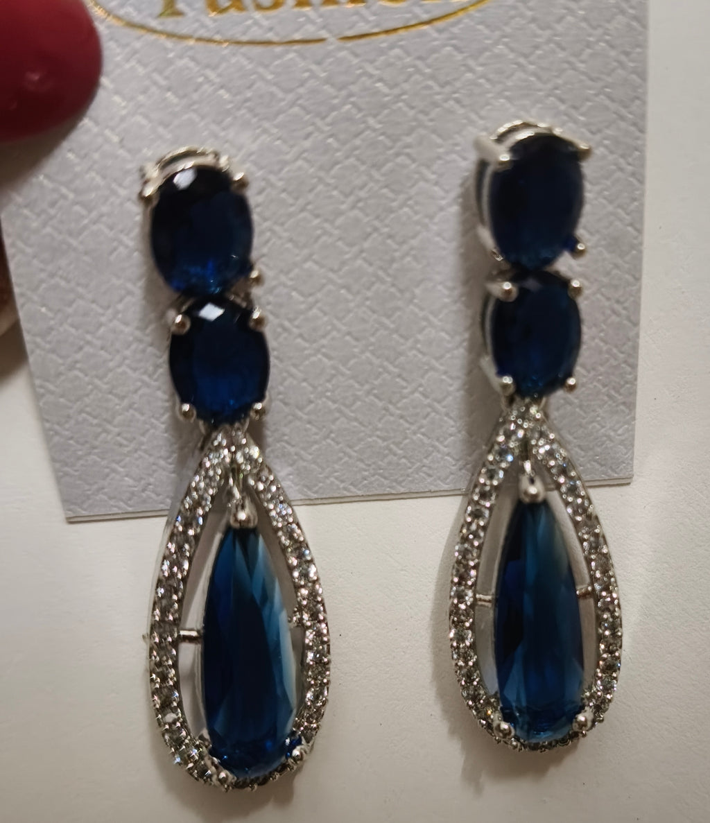 American diamond blue stone studded earrings