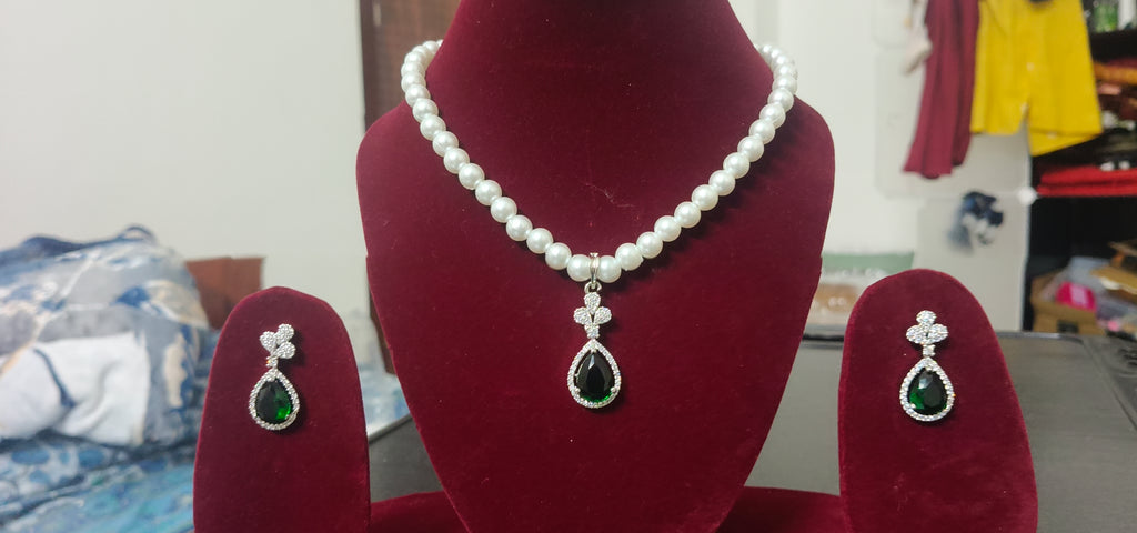American diamond fusion with western pearl jewellery set by TIYANA JEWELS