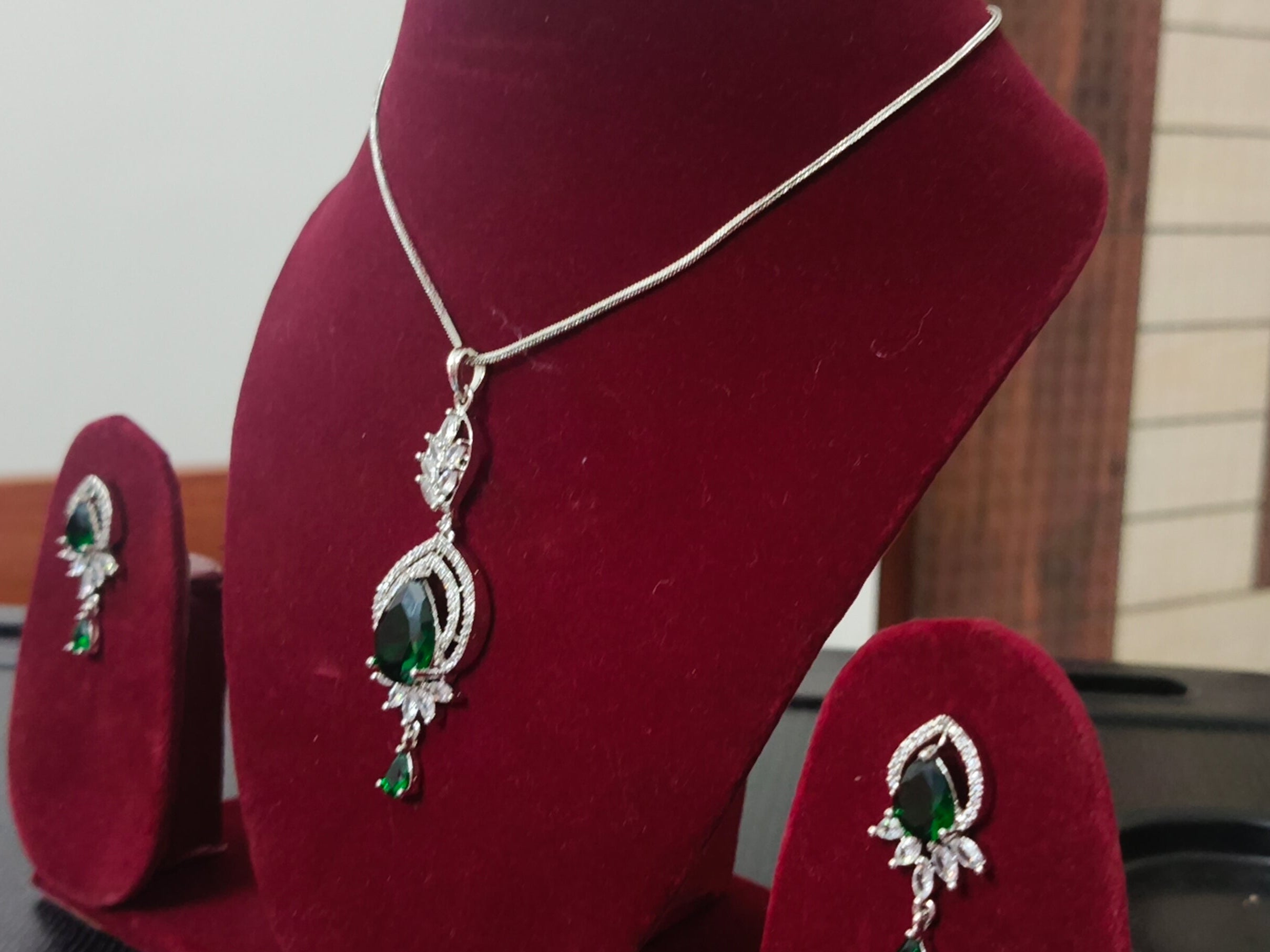 Tiyana Jewels Green Stone Studded American Diamond Jewellery Set