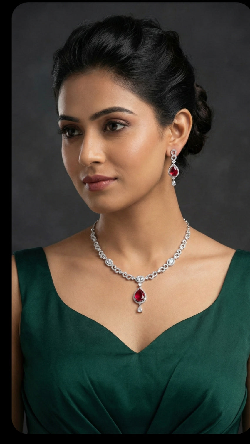 Tiyana Jewels Ruby Studded AD Designer Necklace Set