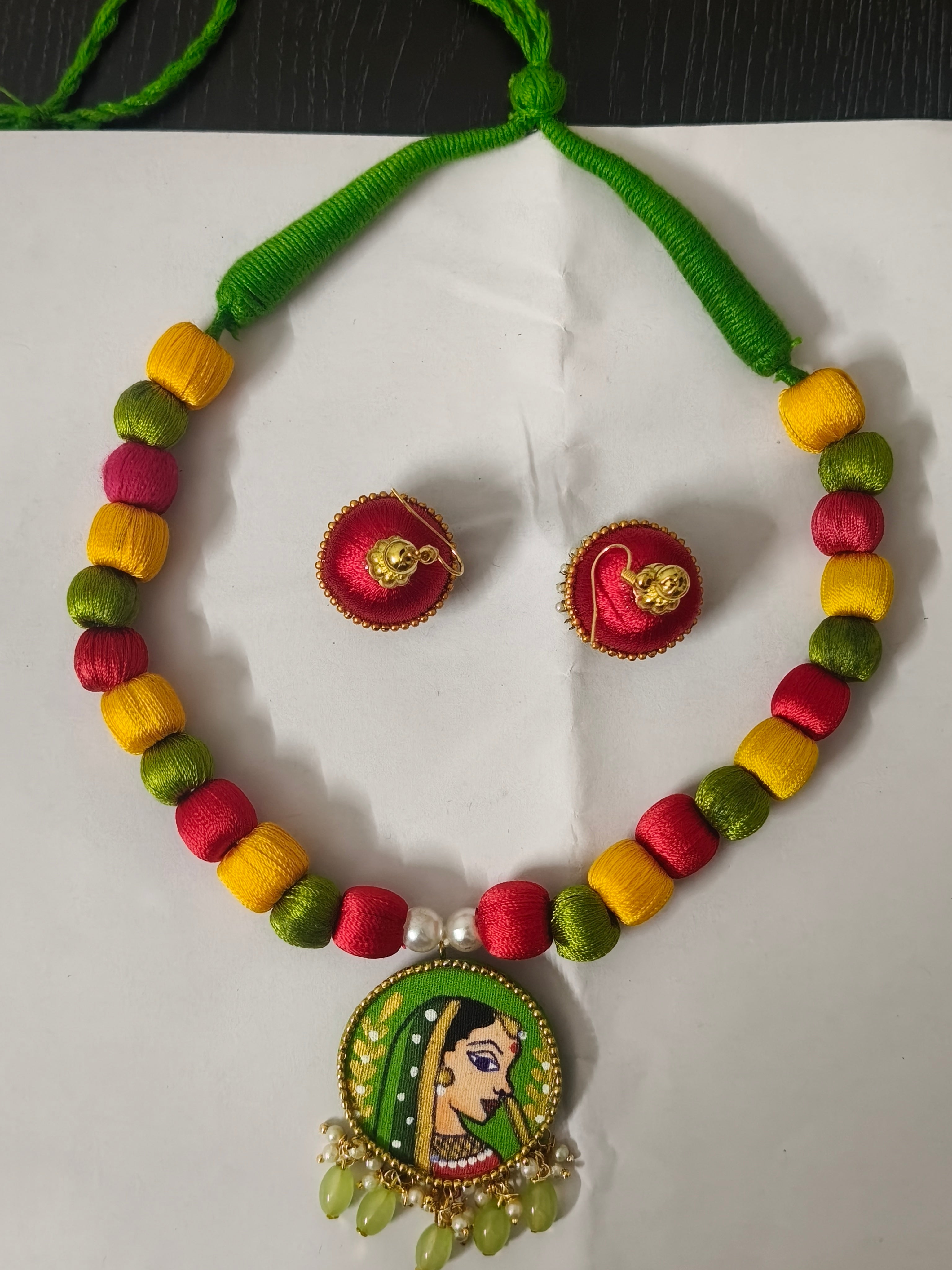 Designer Silk Thread Necklace Set with Earrings | South Indian Style – Tiyana Jewels ₹ 395.00