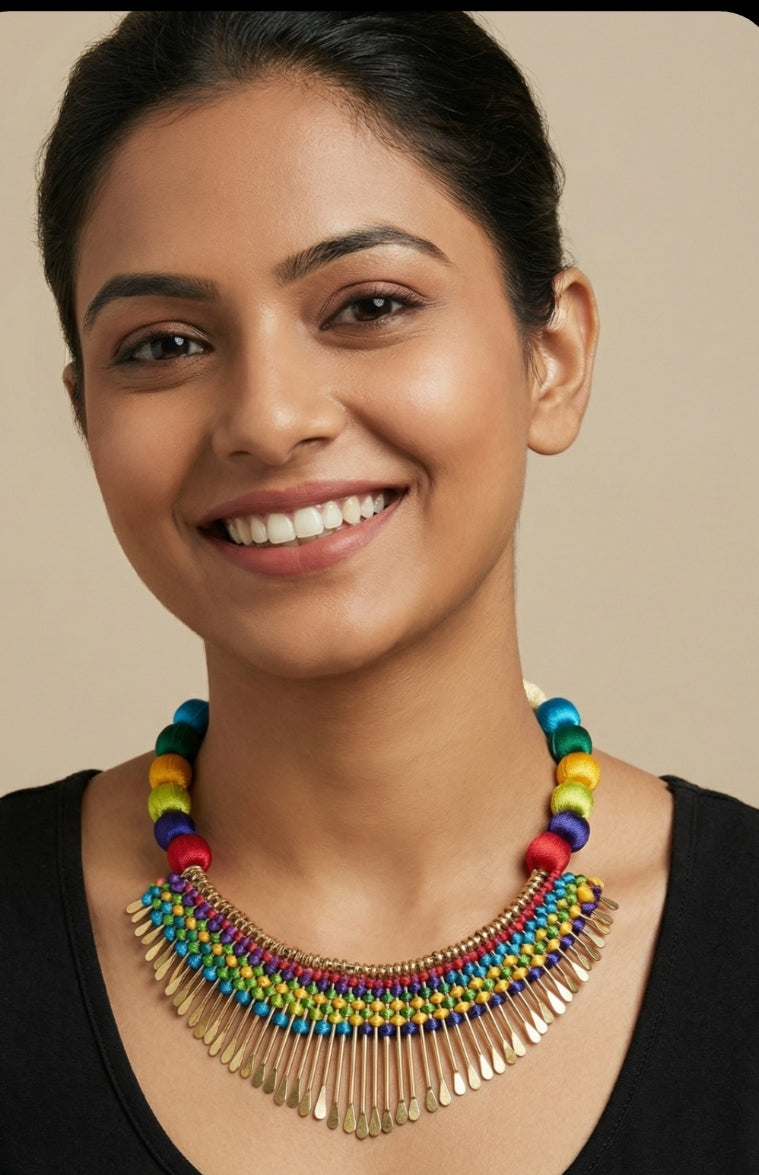 Designer silk thread necklace for festive wear – Tiyana Jewels