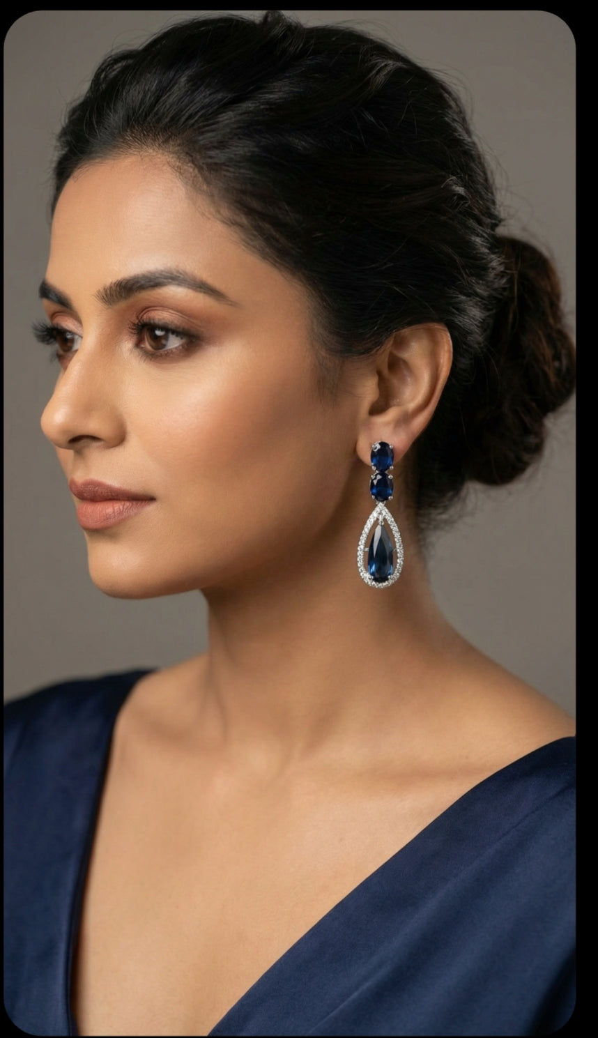 American diamond blue stone studded earrings