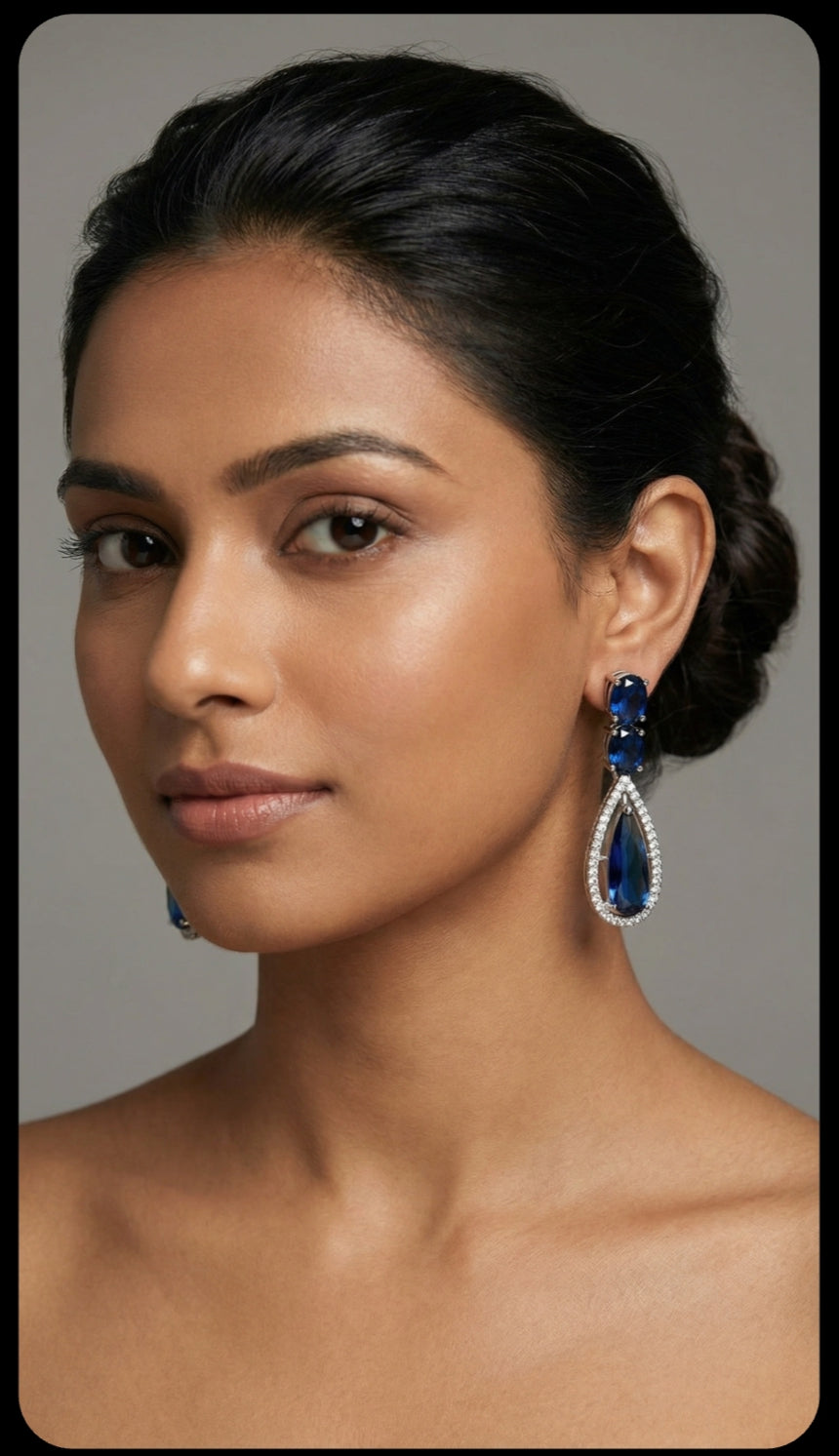 American diamond blue stone studded earrings