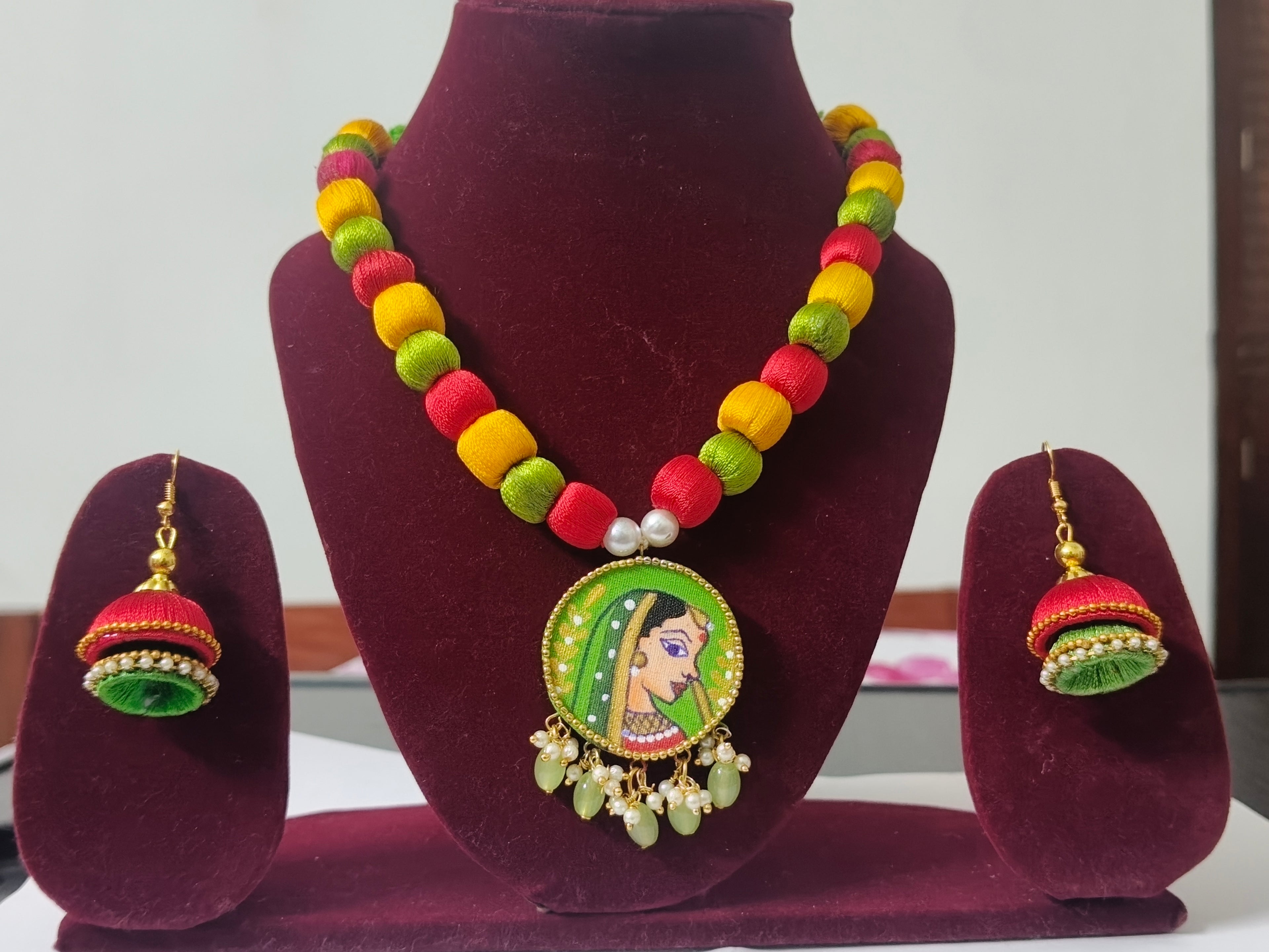 Designer Silk Thread Necklace Set with Earrings | South Indian Style – Tiyana Jewels ₹ 395.00