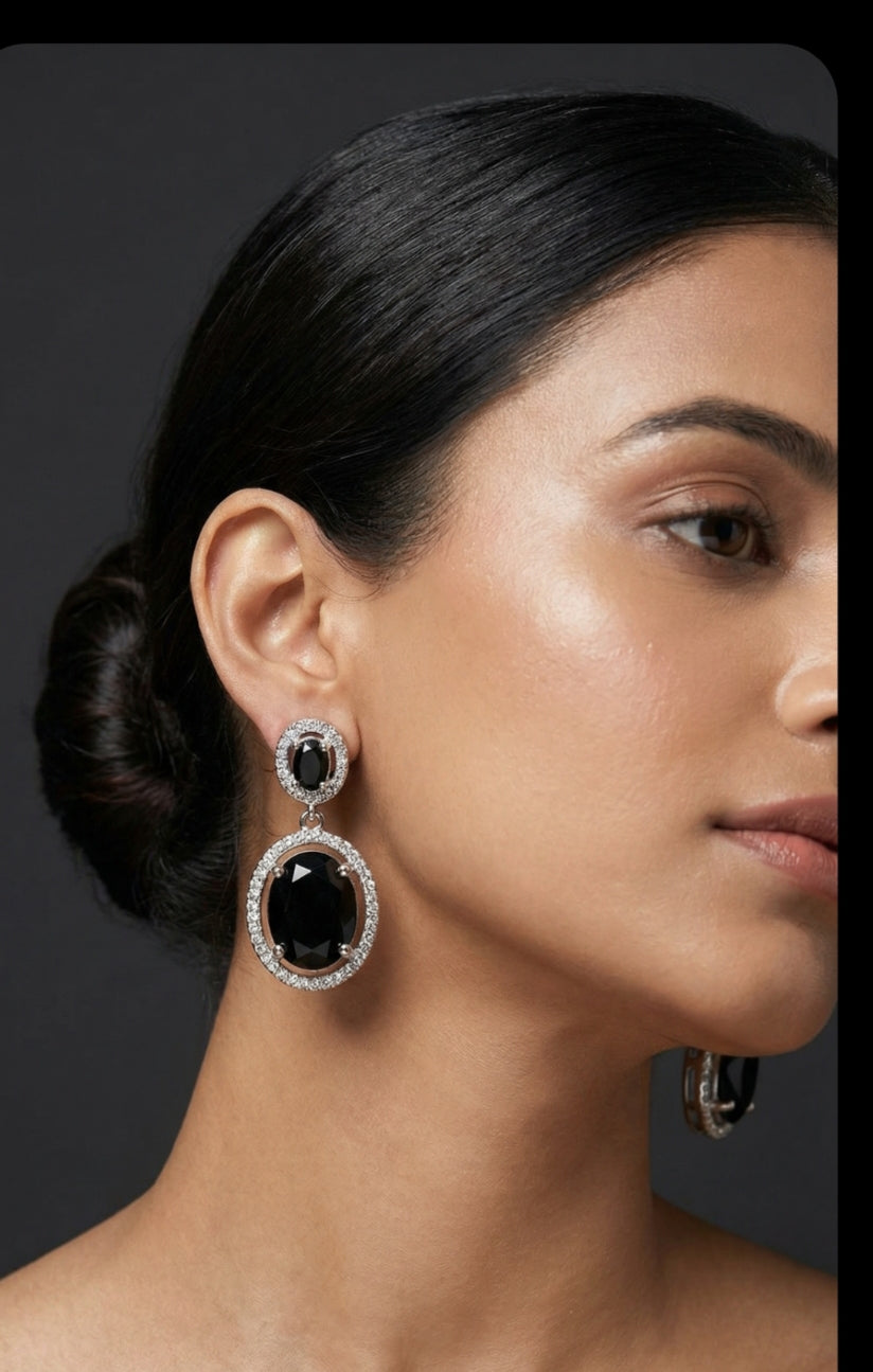 American diamond black stone studded earrings