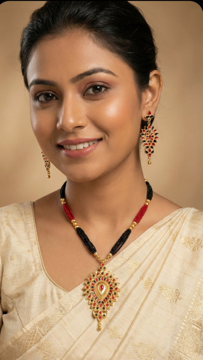 Tiyana Jewels Assamese Jewellery Set | Necklace& Earrings | Ethnic Gold Plated Jewellery