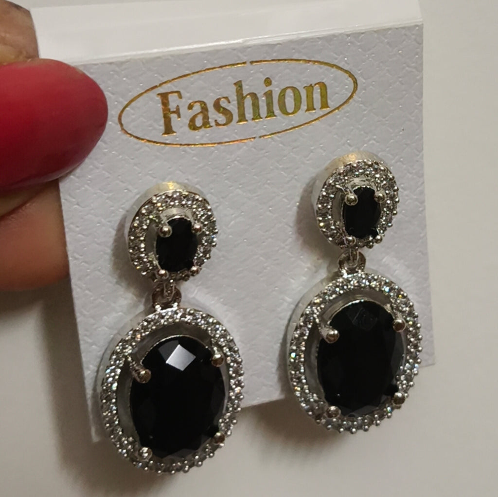 American diamond black stone studded earrings